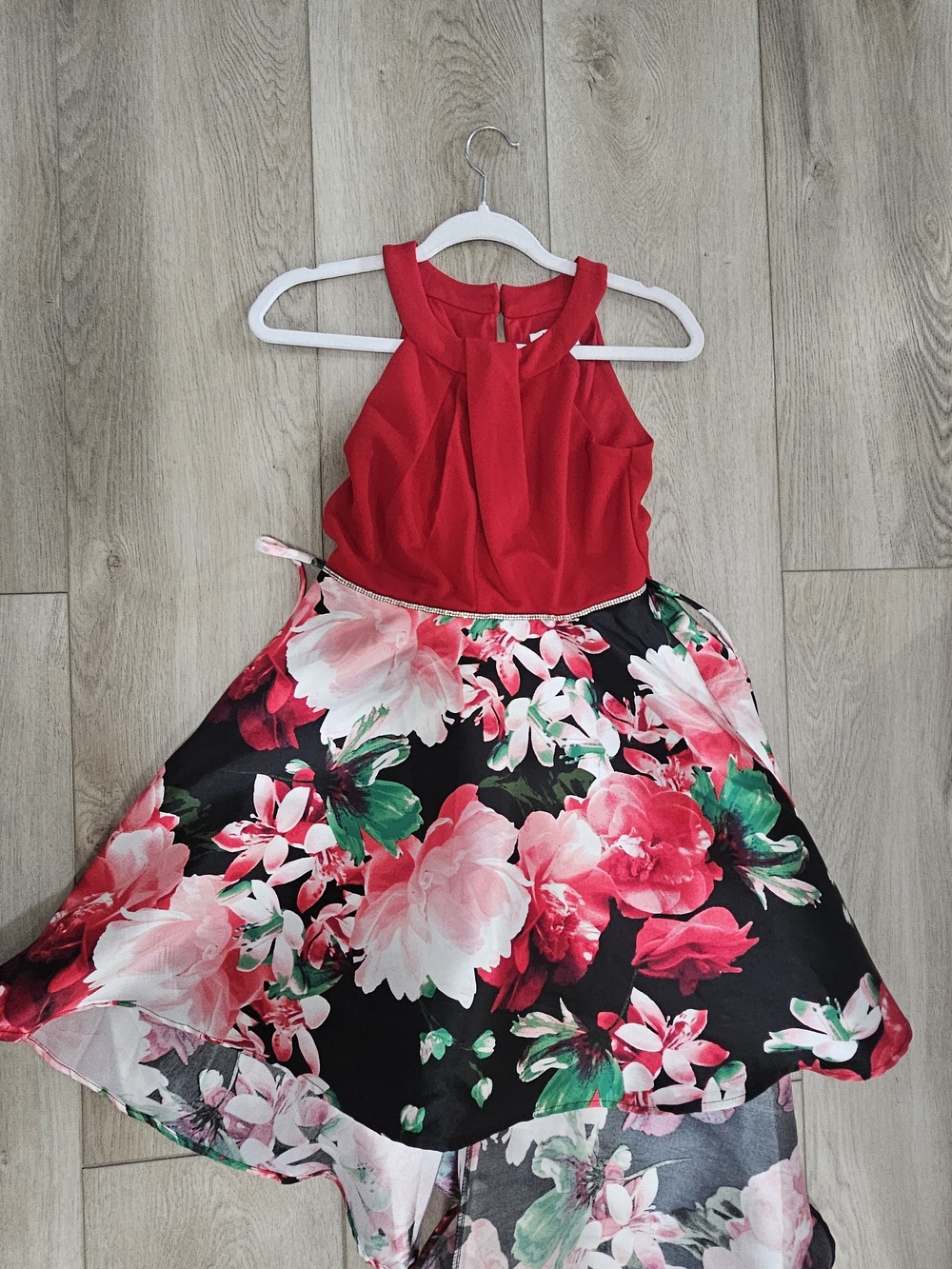 Speechless Red Halter Floral High-Low Dress for Girls